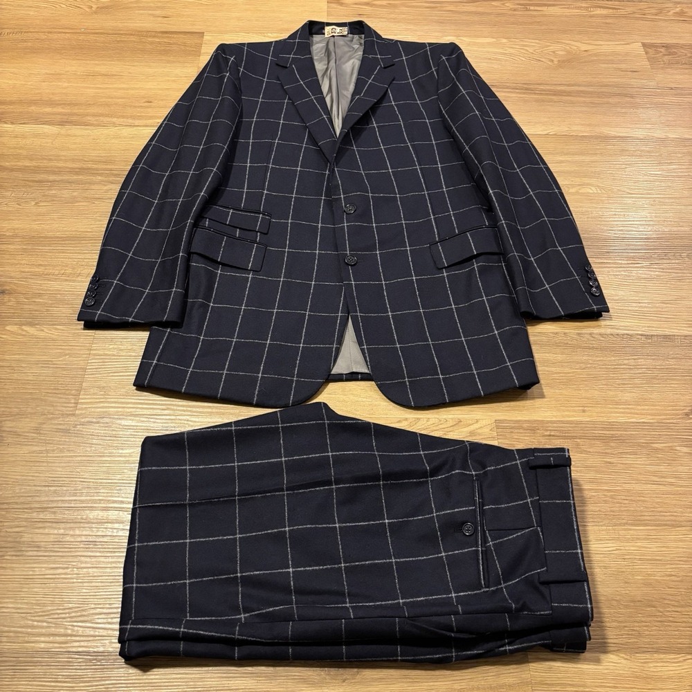 Ralph Lauren Purple Label "Gregory" Suit 42L US / 52L EU Navy Windowpane 34x32